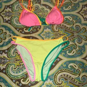 Cupshe Pink and Yellow Bikini Set